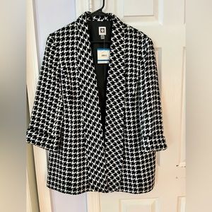 Anne Klein black & white houndstooth suit jacket blazer XL open